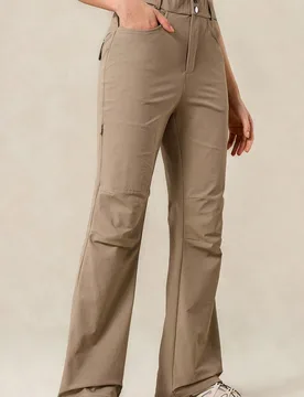 Pantalones de mujer para exteriores de unicolor para camping y senderismo, elásticos, ajustados, con pierna acampanada y bolsillos, para primavera y - Shein - FashionsVida