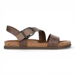 Womens Brown Silver Footbed Strappy Flat Sandals - Lance - Dark Brown Faux Leather - Size Eu 40