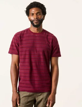 Pure Cotton Textured Striped T-Shirt Red Mix male - Fatface - FashionsVida