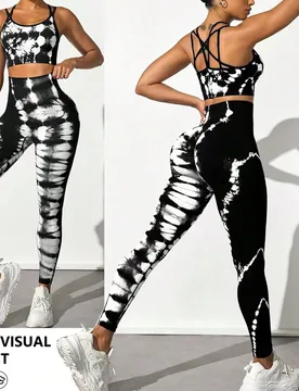 Conjunto de top deportivo sin costuras y pantalones largos para mujer, diseño minimalista adecuado para entrenamiento de verano - Shein - FashionsVida