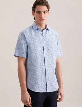 Regular Leinenhemd Druck Blau 40 - Seidensticker - FashionsVida