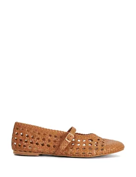 Leather Woven Flat Mary Jane Ballet Pumps Tan female - Dune london - FashionsVida