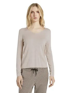 Pull à Col En V Basic Desert Sand Melange XL - Tom tailor - FashionsVida
