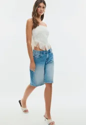 Bustier-Top mit Stickerei und Fransen Weiß S
