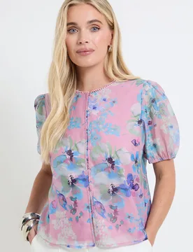 Womens Petite Organza Puff Sleeve Top - Pink - Size 18 Uk - Wallis - FashionsVida