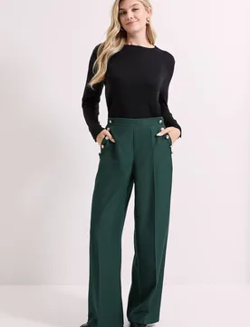Women's Military Button Detail Wide Leg Trouser in Green Size: 16 - Green - Size: 16 - Dorothy perkins - FashionsVida