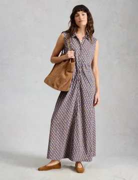 Jersey Geometric Collared Maxi Shirt Dress Blue Mix female - White stuff - FashionsVida