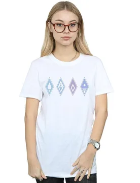 Women's Frozen 2 Elements Symbols Cotton Boyfriend T-Shirt in White Size: XL - White - Size: XL - Disney - FashionsVida