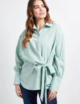 Women's Stripe Side Tie Shirt in Sage Size: 16 - Sage - Size: 16 - Wallis - FashionsVida