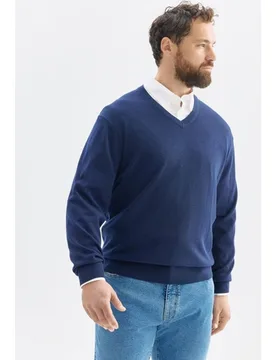Jersey de hombre cuello pico liso tallas grandes - Emidio Tucci - FashionsVida