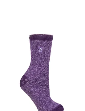 Women's 1 Pair SOCKSHOP 2.3 TOG Plain and Patterned Slipper Socks Florence Purple 4-8 Ladies - Purple - Size: Small - Heat Holders - FashionsVida