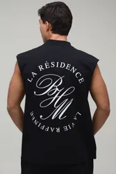 Mens Oversized La Residence Print Tank - Black Cotton - Size Small