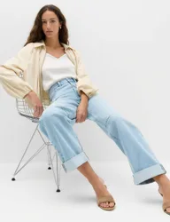 High Waisted Barrel Turn Up Jeans Light Indigo female