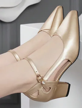 Nuevas sandalias versátiles y cómodas para mujer, tacón alto y grueso, puntera puntiaguda, slip-on, elegantes, zapatos de tacón para mujer CN35 - Shein - FashionsVida
