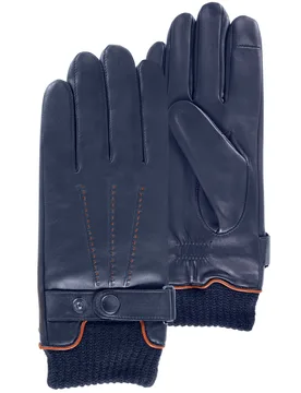 Gants tactiles cuir tricot Marine marine 9.5 - Isotoner - FashionsVida