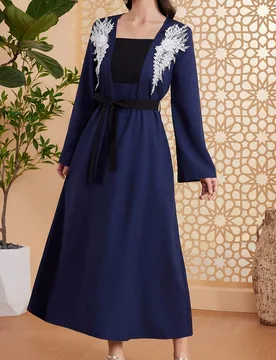 Vestido De Manga Larga Con Parches Bordados XL - Shein - FashionsVida