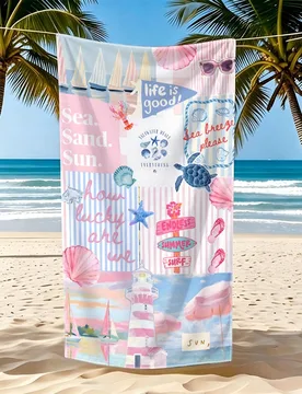 Pieza Toalla de playa con estilo de arte de collage de patrón tropical, toalla extragrande de secado rápido y resistente a la arena para playa, pisc - Shein - FashionsVida