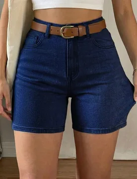 Shorts de mezclilla para mujer, pantalones de verano para clima cálido, bolsillos delanteros y traseros elásticos lavados, estilo calle versátil, p - Shein - FashionsVida