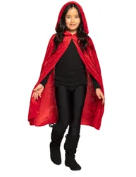 Samtartiger Kapuzenumhang für Kinder rot 115 cm