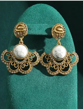 Vintage Petal Pearl Natural Stone Drop Earrings Luxury Antique Art Deco Gold Color Jewelry For Women Brand High Quality Gift New - Aliexpress - FashionsVida