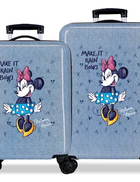 Juego de maletas (cabina y mediana) minnie make it rain bows rígidas con capacidad de 91l en denim - Disney - FashionsVida