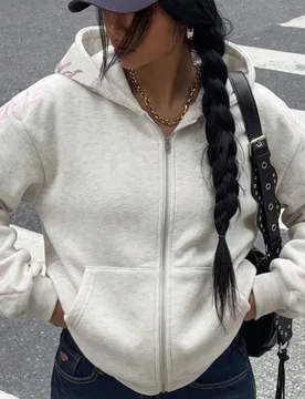 Sudadera casual de manga larga con cremallera y bordado de letras para mujer L - Shein - FashionsVida