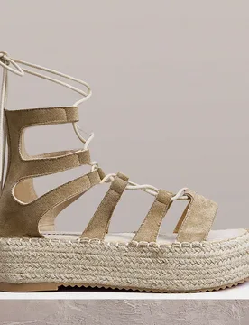 Sandalias de plataforma con cordones de franela y cuerda de cáñamo estilo bohemio para vacaciones para mujer EUR37 - Shein - FashionsVida