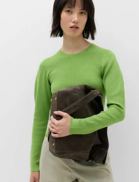 Ribbed Crew Neck Fitted Knitted Top Green female - M&S - FashionsVida