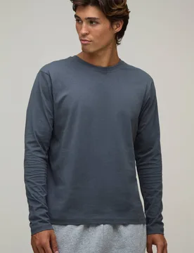 Herren Essentielles Normal Geschnittenes Langarm-Oberteil Slate Größe Large - boohooMAN - FashionsVida