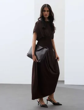 Jersey Pintuck Maxi Dress Dark Chocolate female - Autograph - FashionsVida