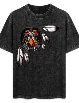 Northwest native, haida inspired owl mask with feathers, tattoo art shirt T-Shirt Festival Party Tee Top - Aliexpress - FashionsVida