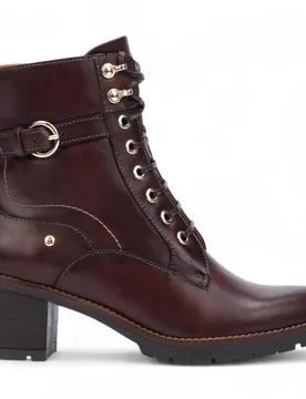 Womens Women’s Caoba Brown Leather Mid-Heel Combat Ankle Boots - Llanes - Size Eu 40 - Pikolinos - FashionsVida