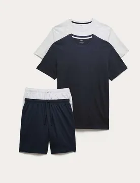 Pack Pure Cotton Pyjama Sets Navy Mix male - M&S - FashionsVida