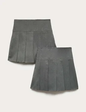 Pack Girls' Pleated School Skirts (2-18 Yrs) Grey female - M&S - FashionsVida