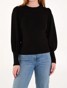 Balloon Sleeve Knit Jumper - M/L / BLACK - female - Blue Vanilla - FashionsVida