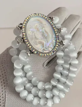 Mitto Fashion Rhinestones Paved Cupid on Crescent Moon Charm Bracelet with Cat Eye Beads Women's Stretch Jewelry Accessory - Aliexpress - FashionsVida