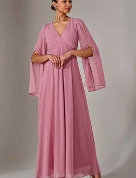 Women's Chiffon Cap Sleeve Maxi Dress in Dusty Pink Size: 8 - Dusty Pink - Size: 8 - Jolie Moi - FashionsVida