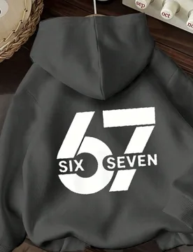 Sudadera con capucha de felpa para niño preadolescente con gráfico de letra & número "67 SIX SEVEN", cálida y cómoda para otoño/invierno, adecua - Shein - FashionsVida
