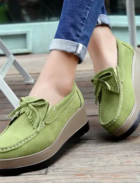 Fashon Green Suede Shoes of Women 2025 Spring Platform Leather Flats Slip on Sneakers Designer Tassel Fringe Loafer Moccasins - Aliexpress - FashionsVida