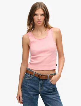 Superdry Damen Athletic Essentials Vintage Tanktop mit Spitzenbesatz Pink - Größe: S/M - 24.99 - FashionsVida
