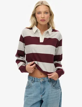 Superdry Damen Athletic Essentials Gestreiftes Rugby-oberteil in Cropped-länge Red - Größe: 42 - 49.99 - FashionsVida