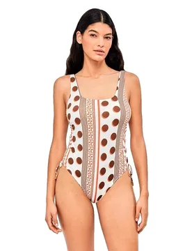 Geometric Print Square Neckline Swimsuit Printed S Women - GISELA - FashionsVida