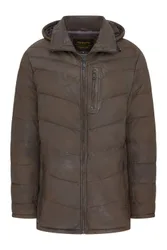 Mens Brown Quilted Jacket Hooded Puffer Winter Coat - Olyic Lamb Leather - Size X-Small