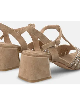 Sandalias de tacón de mujer en piel con detalle transfer en la tira frontal - Alma en Pena - FashionsVida