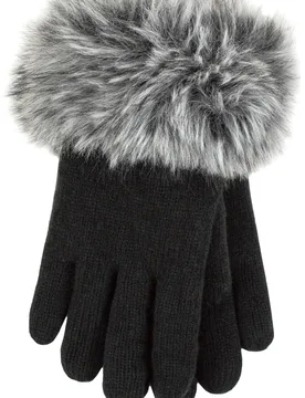 Womens 1 Pair Heat Holders Hollis Faux Fur Gloves Black S/M - Black - Size: Small - SockShop - FashionsVida