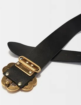 Cinturón de mujer de piel con hebilla dorada y 4 cm de ancho - Maje - FashionsVida