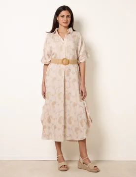 Tunic Style Button Front Dress With Paisley Embroidery - ONE / BEIGE - female - Blue Vanilla - FashionsVida