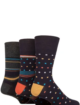 Mens 3 Pair Patterned Bamboo Socks Mustard Metropolis 6-11 - Multi Coloured - Size: 6-11 Mens - Gentle Grip - FashionsVida