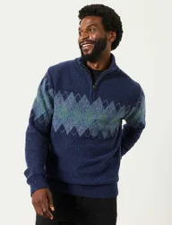 Argyle Half Zip Knitted Jumper Navy Mix male