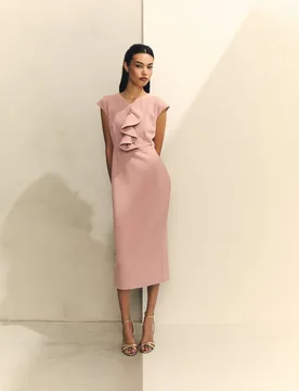 Vestido midi manga corta volante - Hannibal Laguna Collection - FashionsVida